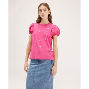 Camiseta de mujer con mangas globo y bordado de piedras Motives