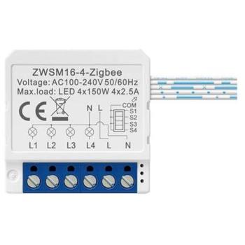 Módulo Interruptor Inteligente ZigBee Avatto ZWSM16-W4 Tuya - 4 Canales, Compatible con Alexa y Google