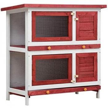 vidaXL Outdoor Rabbit Hutch 4 Doors Red Wood
