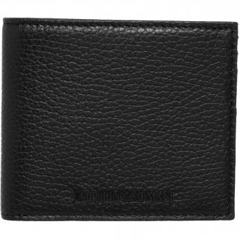 Emporio Armani Black Leather Bifold Wallet with Logo, Male, Size: ONE SIZE