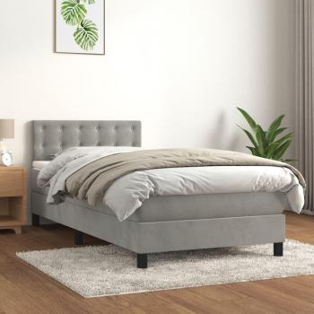Cama box spring con colchón de muelles terciopelo gris claro 90x190 cm