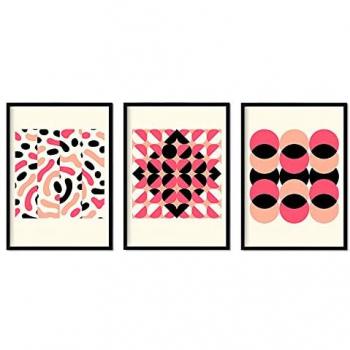 Pack de Láminas Rosa 1 - Pósters Abstractos Geométricos en Tonos Rosados y Pastel, Tamaño A3 para Decoración de Interiores