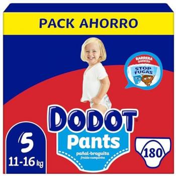 Dodot Pañales Bebé Pants Talla 5 (12-17 kg), 180 Pañales, Pañal-Braguita con Ajuste 360° Anti-Fugas, Pack Mensual