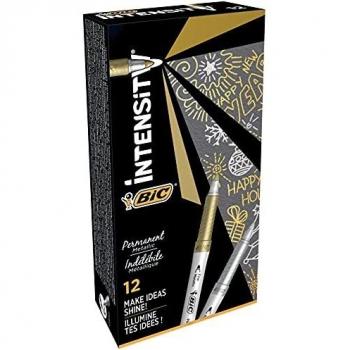 BIC Intensity Rotuladores Permanentes de Punta Cónica Media - Metálicos, Caja de 12