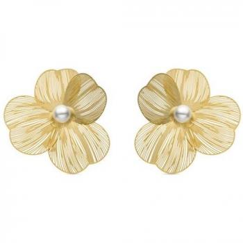 Pendientes de Perla Blanca acabados en oro amarillo de 18k - Leina
