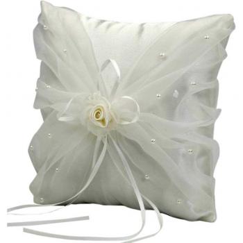 Mopec Cojín para alianzas Color Marfil con Flor de Organza y perlitas, Pack de 1 Unidad, Textil, 5.00x20.00x20.00 cm