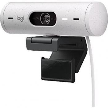 Logitech Brio 500 HD Webcam Ajuste Luz, Encuadre Automático, Modo Visualización, Mics Duales con Reducción Ruido, Cubierta Privacidad Cámara Web, Admite MS Teams, Google Meet, Zoom - Blanco