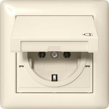 Gira IP44 Schuko Socket Outlet with Hinged Cover, System 55, Cream Gloss (415701)
