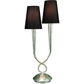 Lámpara de Sobremesa Elegante PAOLA 2 Luces en Metal, Cristal y Tela Plateada