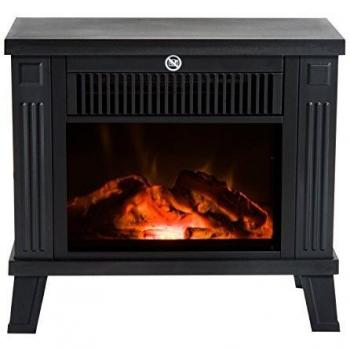 HOMCOM Chimenea Eléctrica Calefactor Tipo Estufa de Pie con Efecto de Leña Ardiendo 600W/1200W 38.5x22x30.5cm Metal Negro