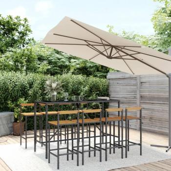 9 Piece Garden Bar Set Black Poly Rattan & Solid Wood Acacia