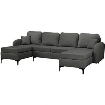 Sofá rinconero Clovis A104, gris, con función de descanso y caja de ropa de cama, dimensiones 293 x 172 x 96 cm