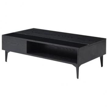 Mesa de Centro SIDELIA con Tapa Elevable y 1 Estante de MDF y Vidrio - Negro