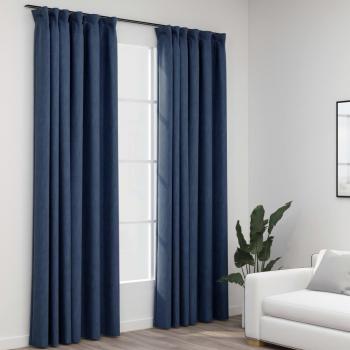 Cortinas opacas con ganchos look de lino 2 piezas azul 140x245 cm