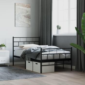Black Metal Bed Frame with Headboard and Footboard 100x200 cm