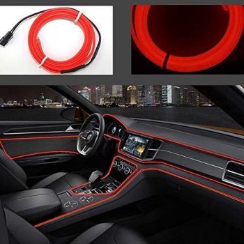Neon LED EL cable para interior automotriz Cosplay lámpara de línea electroluminiscente LED emisora de luz decorativa con unidad de tira de luz 5V，Rojo, 1 m