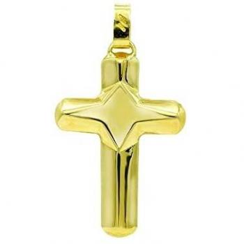 Cruz colgante oro 18k unisex 37mm. hueca lisa detalle líneas rombo centro