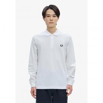 Fred Perry Men's Long Sleeve Plain Polo Shirt in White, Size Small