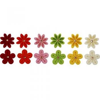 Flores de fieltro cortadas con láser con pedrería y diseños impresos - paquete de 12 piezas, diámetro 30 mm, grosor 2,5 mm