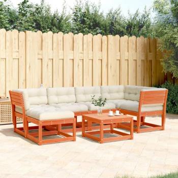 Set de Sofás de Jardín 6 Piezas con Cojines de Madera de Pino Marrón y Cera