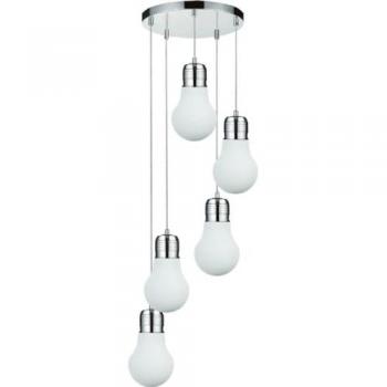 Lámpara de Suspensión Bulb EPIKASA - Metal y Vidrio en Cromo y Blanco - 35x35x145 cm