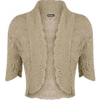WearAll - Mujeres Shrug del Bolero Hecho Punto Ganchillo Cardigan Top - Moca - 40-42