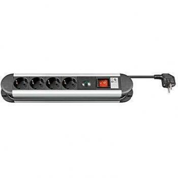 Multipresa de Aluminio 4 Salidas Schuko con Interruptor y Protección contra Sobretensiones, 1.4 m