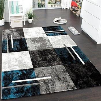 Alfombra Moderna De Diseño Perfilado - A Cuadros Estilo Mármol En Gris Turquesa, Grösse:120x170 cm