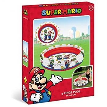 Mondo Toys-Super Mario | 3 Rings Pool-Piscina Hinchable para niños, 3 Anillas, diámetro 100 cm, Capacidad 84 litros, 16892, Multicolor