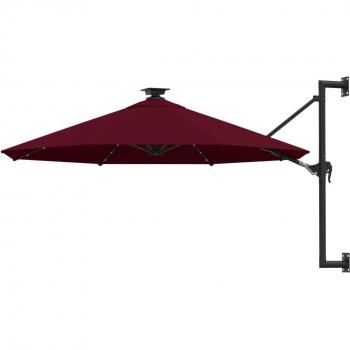 VidaXL Sombrilla de pared con LEDs y poste de metal 300 cm burdeos