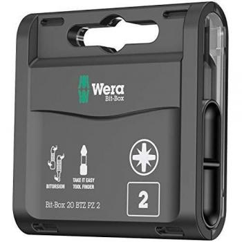Wera Bit-Box 20 BTZ PZ2 BiTorsion Long Life All Purpose bits for drill/drivers, Pozi 2x25mm, 20pc pack, 05057761001