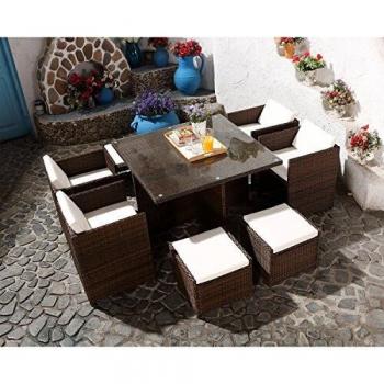 Salón de jardín encastrable 8 personas resina trenzada marrón/blanco
