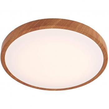 Plafón LED redondo Lindby Mynte 42,5 cm moderno en marrón hecho de plástico (1 llama) con diseño de madera clara