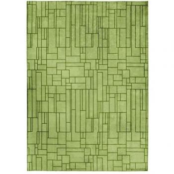 Alfombra Sobriete con estampado de líneas art déco, universo vintage, 160 x 230 cm, color verde