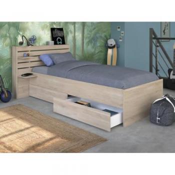 Cama 90 x 200 cm con compartimentos - Color: natural + Somier - TENALIA