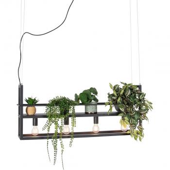 Lámpara colgante industrial negra con cremallera 4 luces - Cage Rack, Acero, Alargada, Adecuado para LED, Max. 4 x 60 Watt
