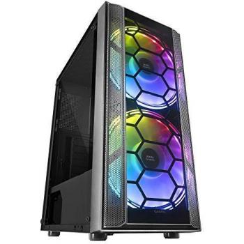 MARSGAMING MC500, Caja PC ATX, 2 Ventiladores XXL FRGB, Ventana+Rejillas, Negro