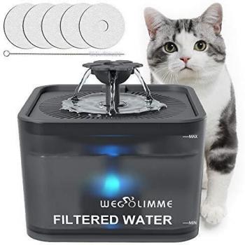 WEGOLIMME Bebedero Gatos | Perro 3L Automático Fuente para Gatos y Perros con 5 Filtros de Carbón Activado, Silencioso Súper, Inteligente LED Dispensador de Agua para Mascotas