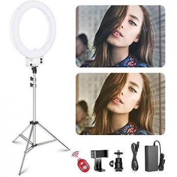 Neewer 48 Centímetros LED Anillo de Luz Blanco con Soporte de Luz Plata Iluminación Regulable 50W 3200-5600K Kit con Filtro Suave, Adaptador de Zapata, Soporte de Móvil para Maquillaje Vídeo Grabación