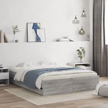 Cama con cajones de madera multicapa gris Sonoma 150x200 cm