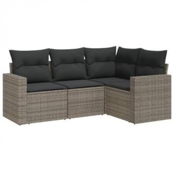Set de sofás de jardín 4 pzas y cojines ratán sintético gris