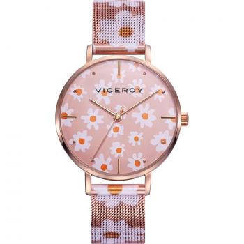 Reloj Viceroy Kiss de acero para mujer con malla milanesa bicolor y flores