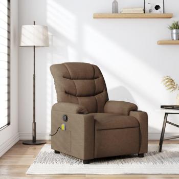 Sillón reclinable con masaje de tela marrón Vidaxl 354881