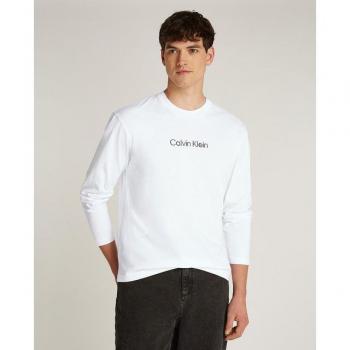Camiseta de Manga Larga Calvin Klein con Logo Hero para Hombre en Blanco Brillante