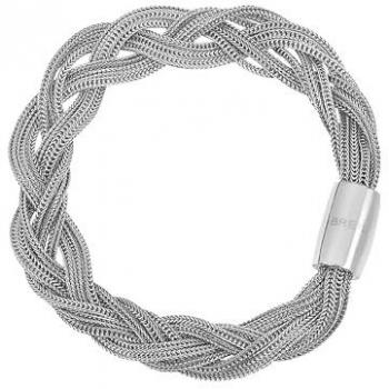Pulsera Magnética para Mujer BREIL, Acero Pulido, Microcadenas Entrelazadas, Cierre Imán, Color Plata - Longitud 19.5 cm