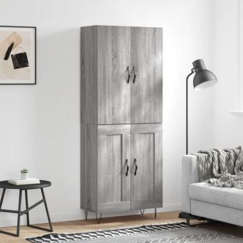 Aparador Alto Moderno de Madera Contrachapada Gris Sonoma 69,5x34x180 cm con 2 Puertas y Cajón para Almacenaje