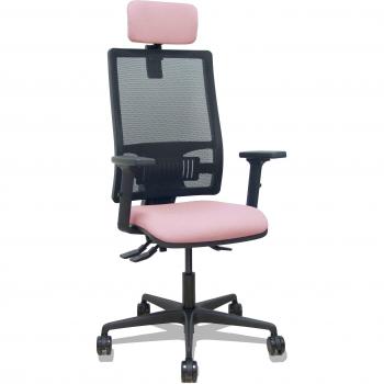 Silla Bormate asincro malla negra asiento bali rosa brazos 2D ruedas 65mm cabecero regulable