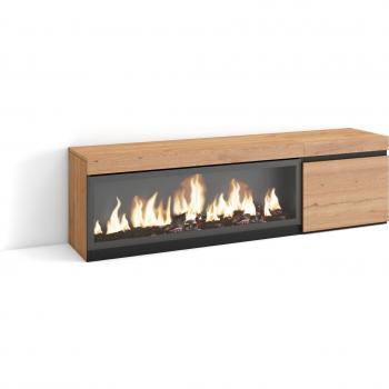 Mueble TV Moderno con Chimenea Eléctrica XXL para Televisores hasta 65, Roble, 160 cm de Almacenaje