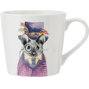 Taza de Porcelana Fina Mikasa Tipperleyhill con Estampado de Ratón y Detalles en Oro Real, 380 ml, Ideal para Té y Café, Presentación en Caja de Regalo