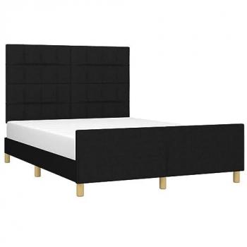 Estructura de cama con cabecero acolchado tapizado en tela negra 140x200 cm